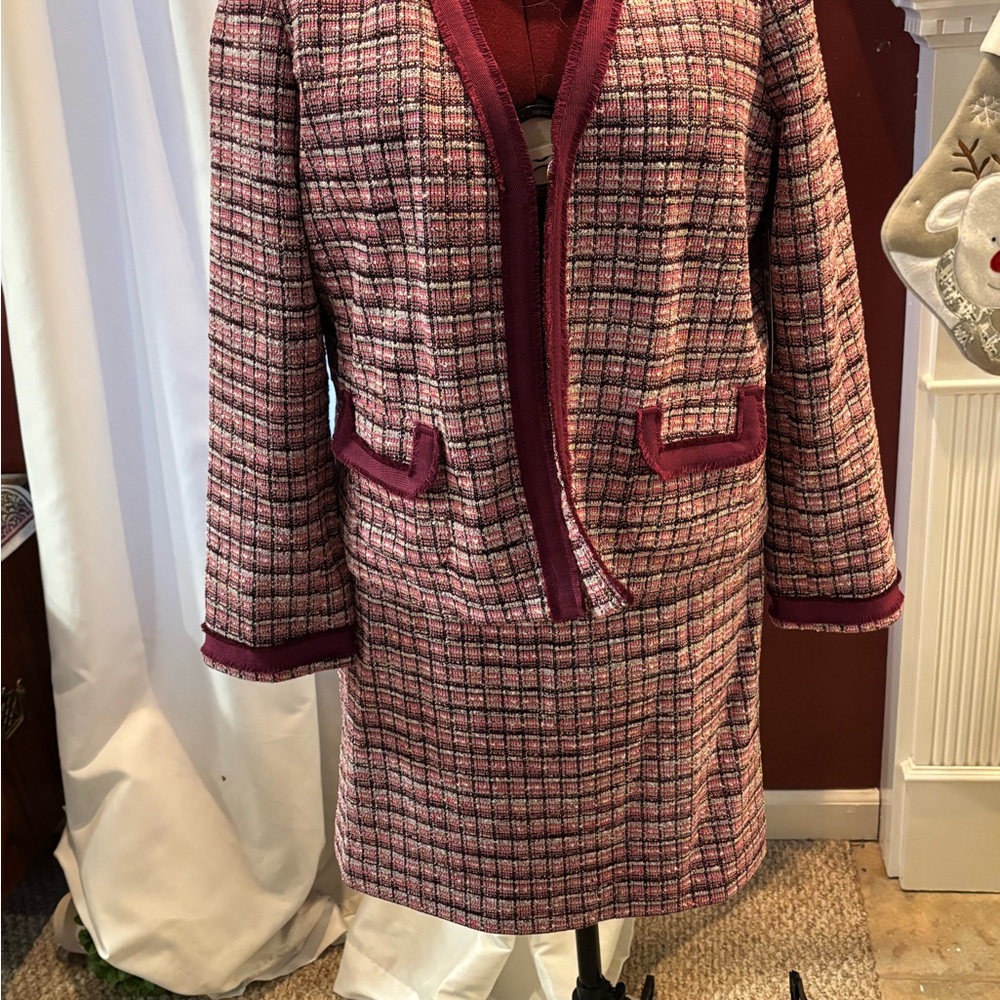 Chanel Pink Plaid Tweed Coat